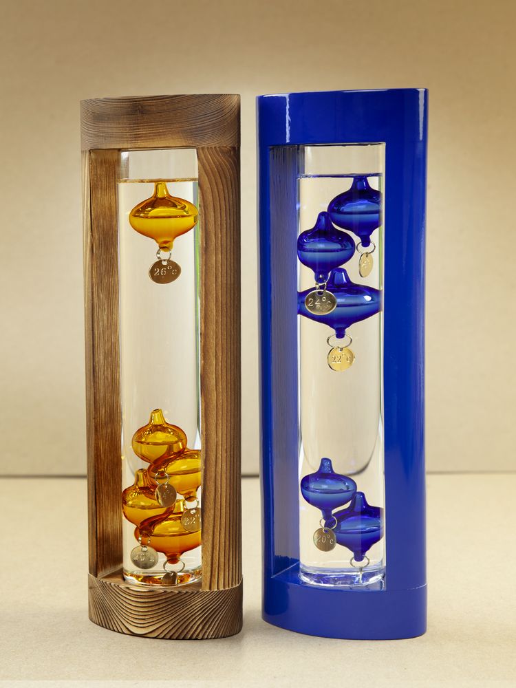 Термометр «Галилео» в деревянном корпусе, синий на заказ с логотипом компании