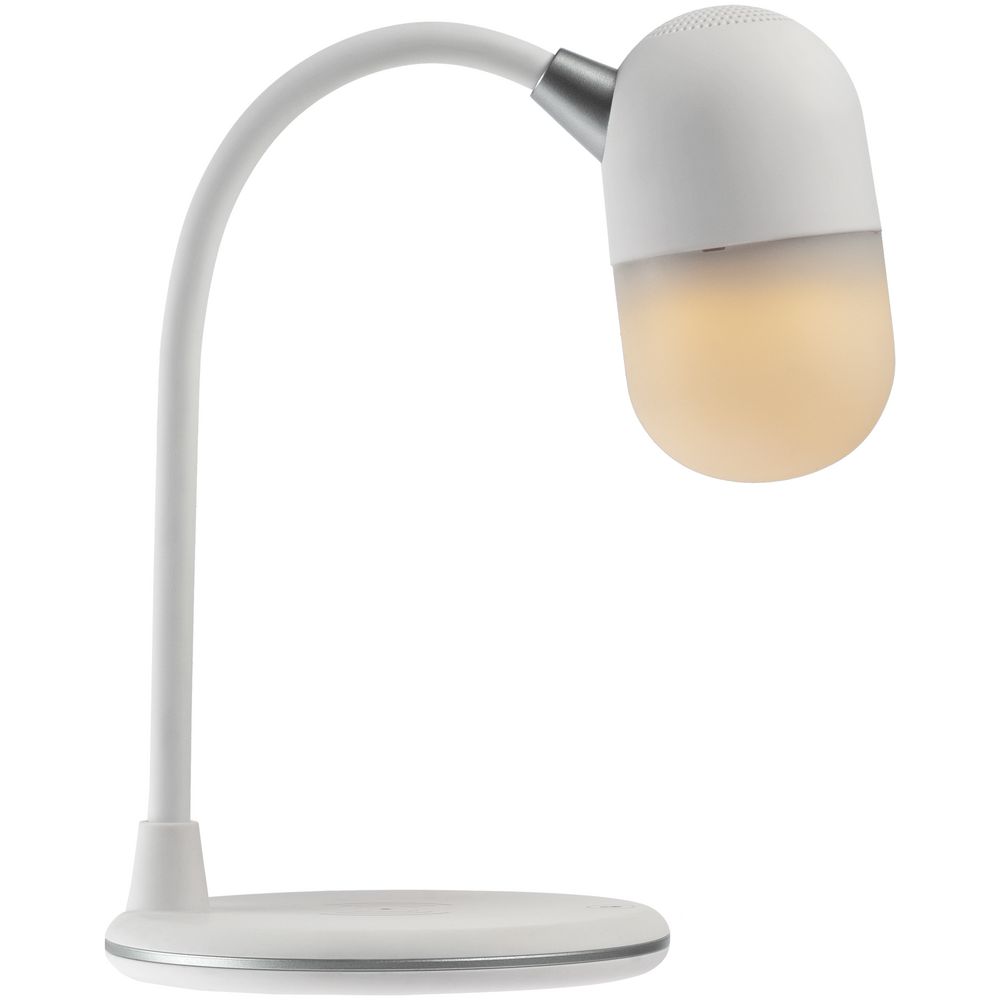 Лампа с колонкой и беспроводной зарядкой lampaTon, белая заказать под нанесение логотипа