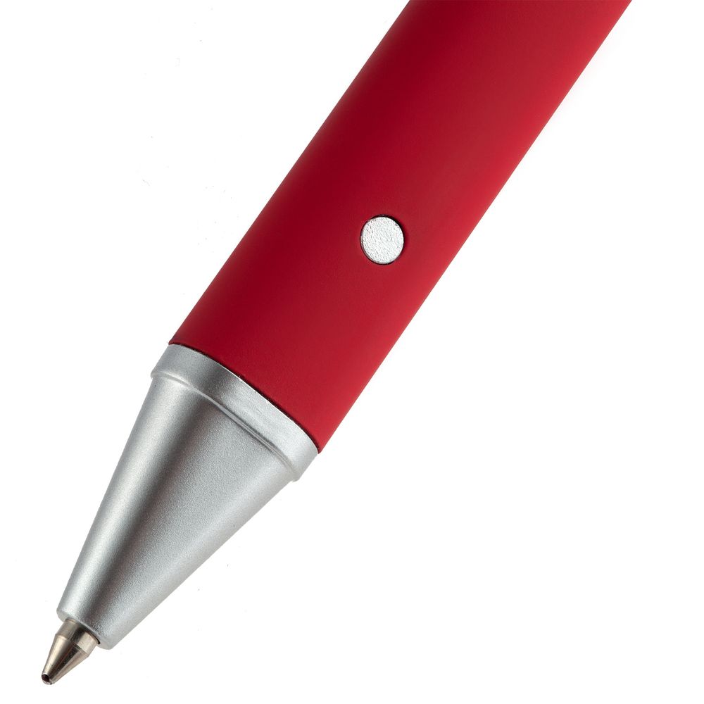 Ручка шариковая Button Up, красная с серебристым на заказ с логотипом компании