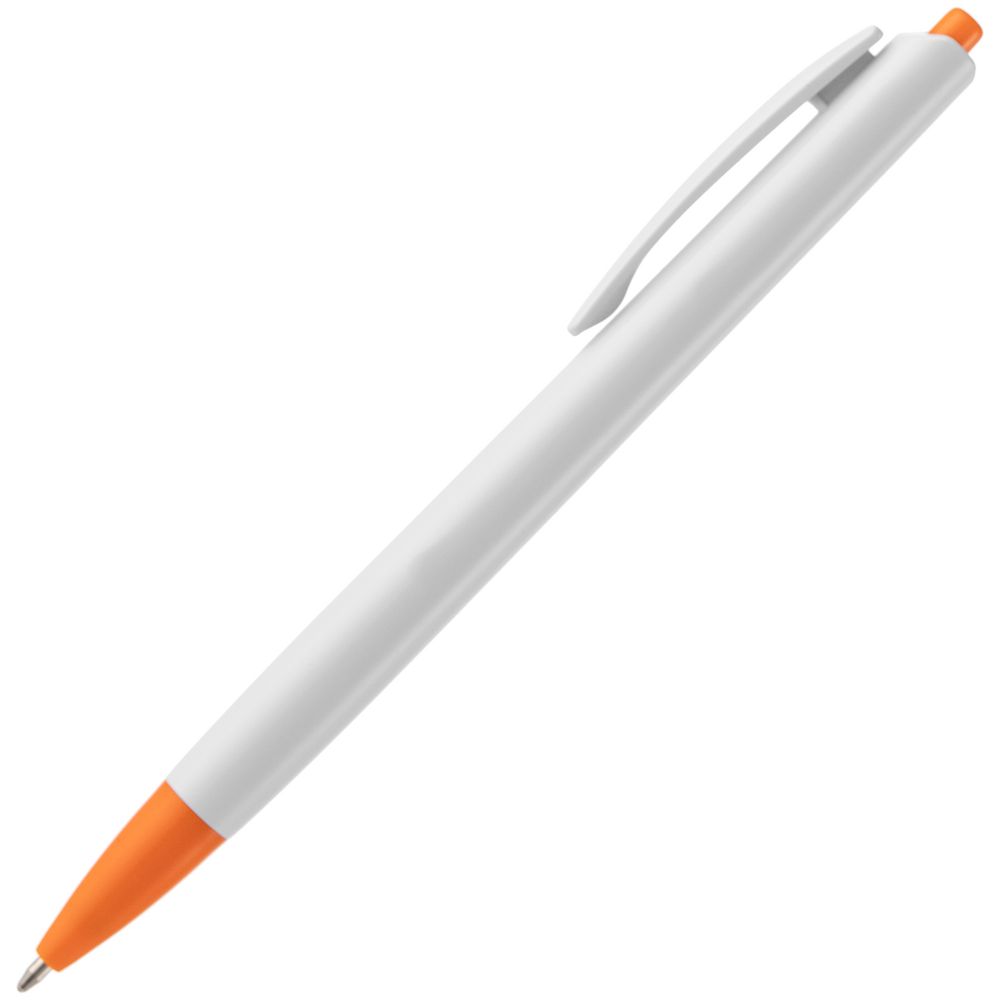 Ручка шариковая Tick, белая с оранжевым с нанесением логотипа в Москве