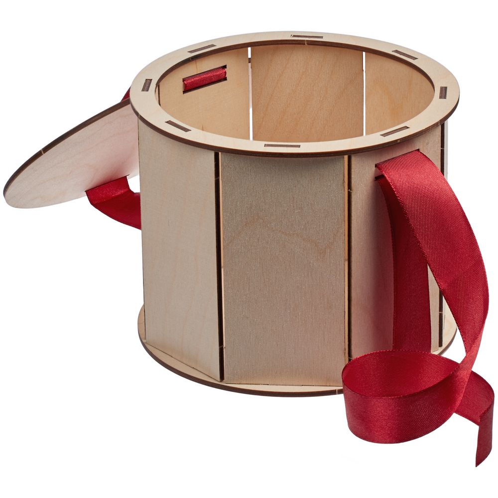 Коробка Drummer, круглая, с красной лентой на заказ с логотипом компании