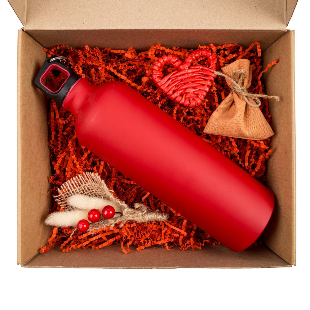 Коробка Grande, крафт с красным наполнением заказать под нанесение логотипа