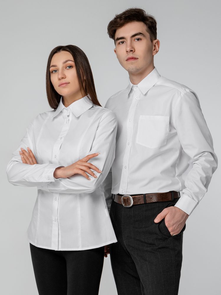 Рубашка женская с длинным рукавом Collar, белая , размер 42; 158-164 заказать под нанесение логотипа