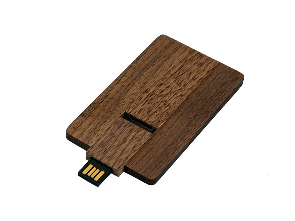 USB 2.0- флешка на 16 Гб в виде деревянной карточки с выдвижным механизмом заказать под нанесение логотипа