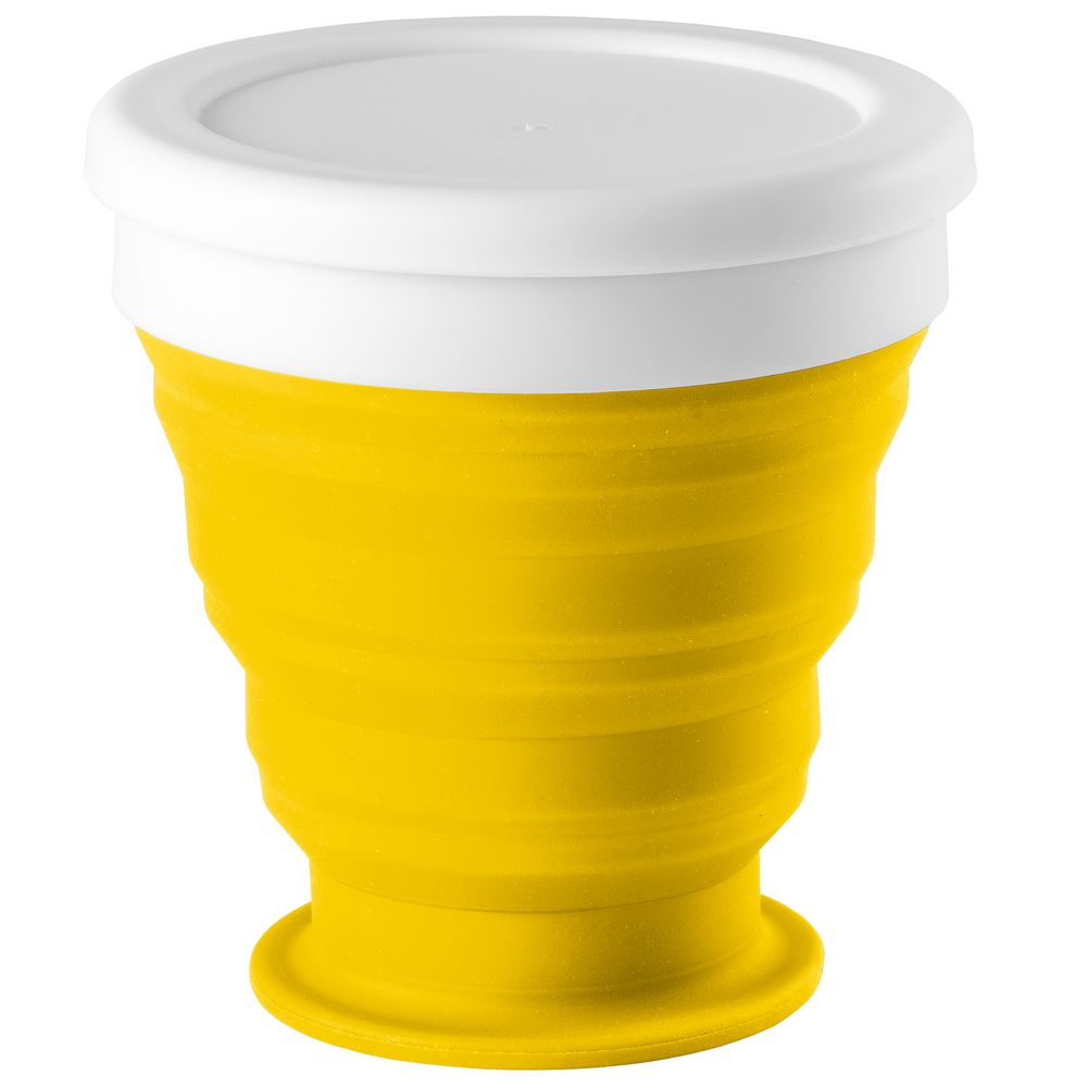 Складной стакан с крышкой Astrada, желтый оптом под нанесение