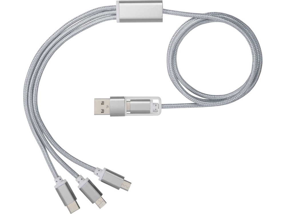 Универсальный зарядный кабель 3-в-1 с двойным входом заказать под нанесение логотипа