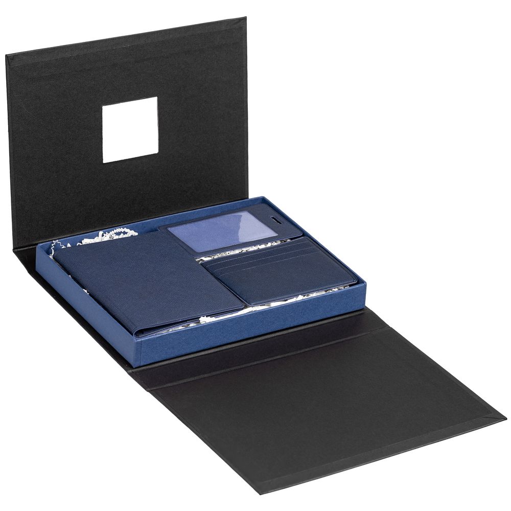 Коробка Plus, черная с синим на заказ с логотипом компании