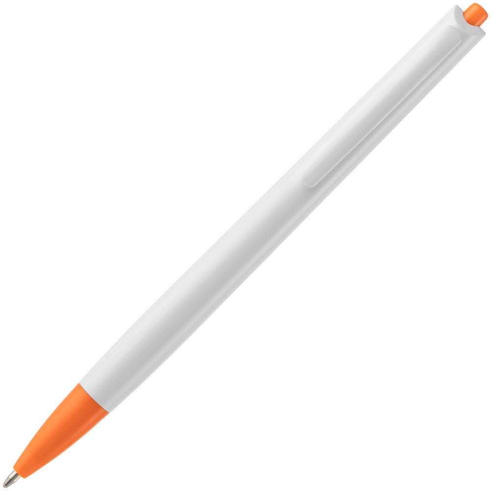 Ручка шариковая Tick, белая с оранжевым заказать под нанесение логотипа