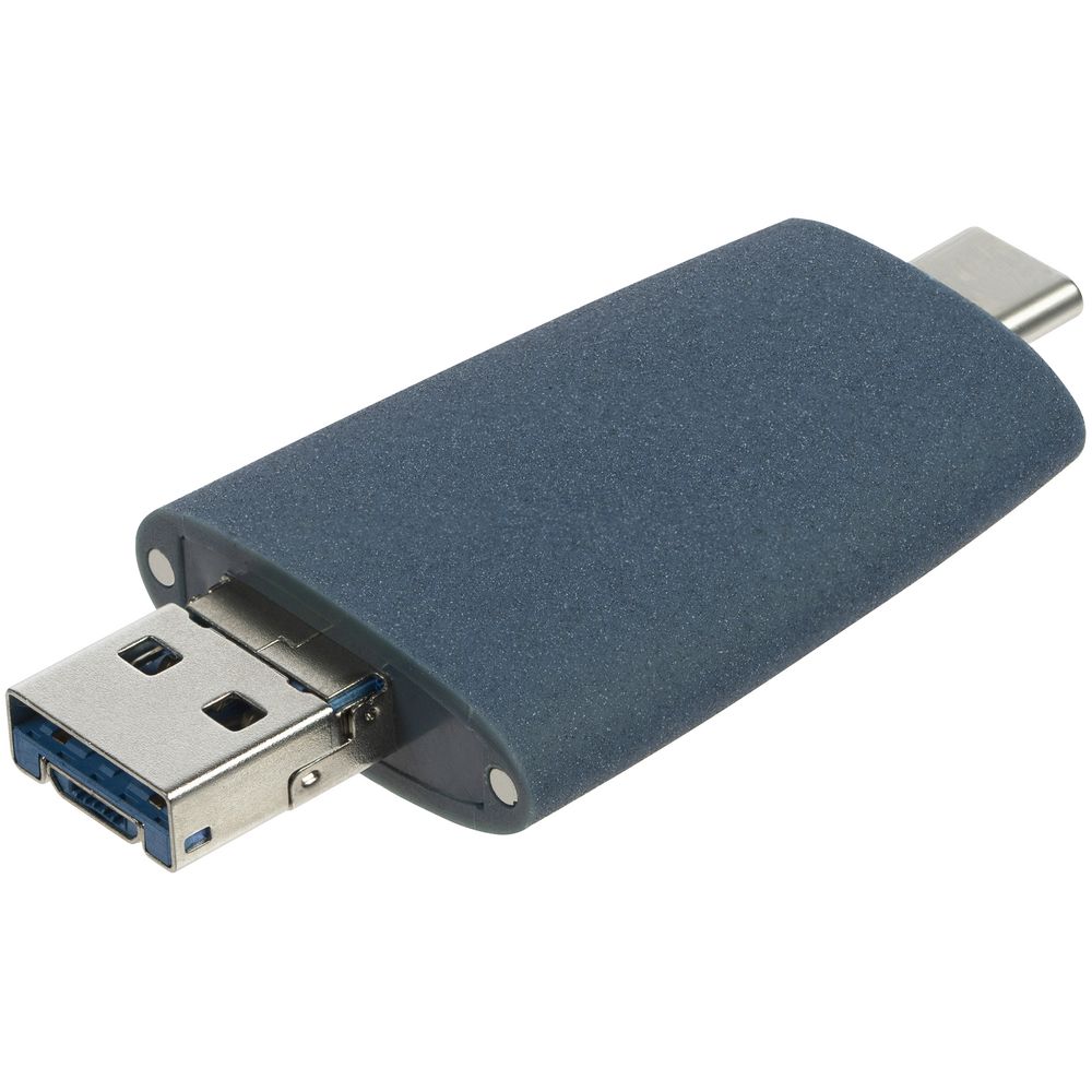 Флешка Pebble Universal, USB 3.0, серо-синяя, 32 Гб оптом под нанесение