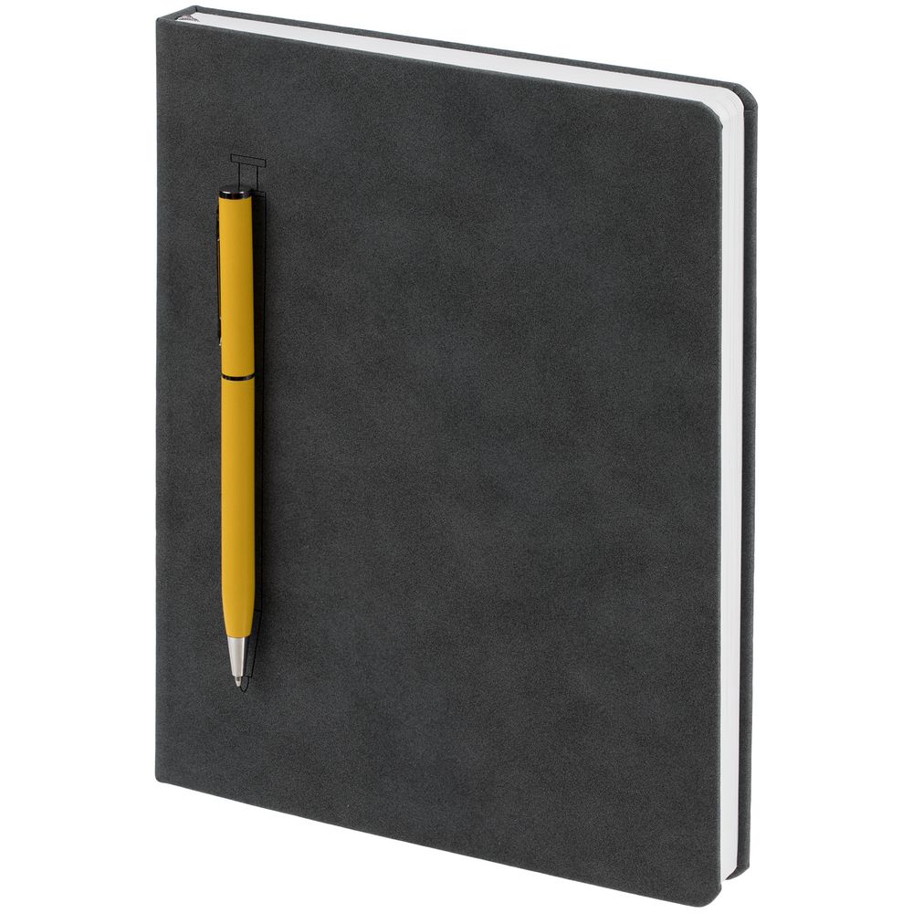 Ежедневник Magnet Chrome с ручкой, серый с желтым оптом под нанесение
