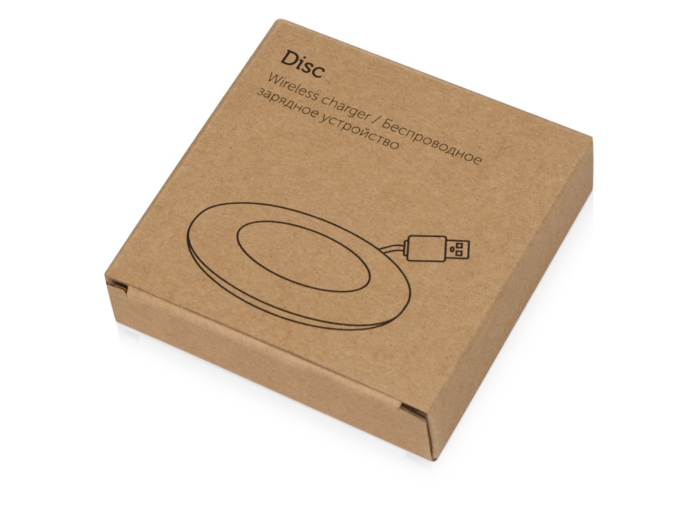 Беспроводное зарядное устройство «Disc» со встроенным кабелем 2 в 1 на заказ с логотипом компании