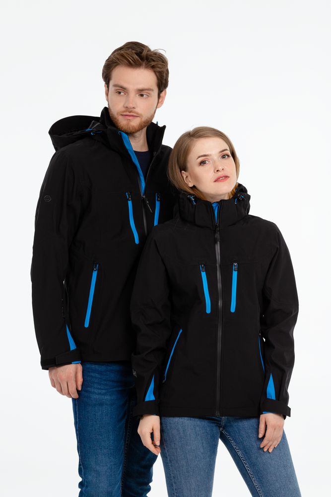 Куртка софтшелл женская Patrol черная с синим, размер XS оптом под нанесение