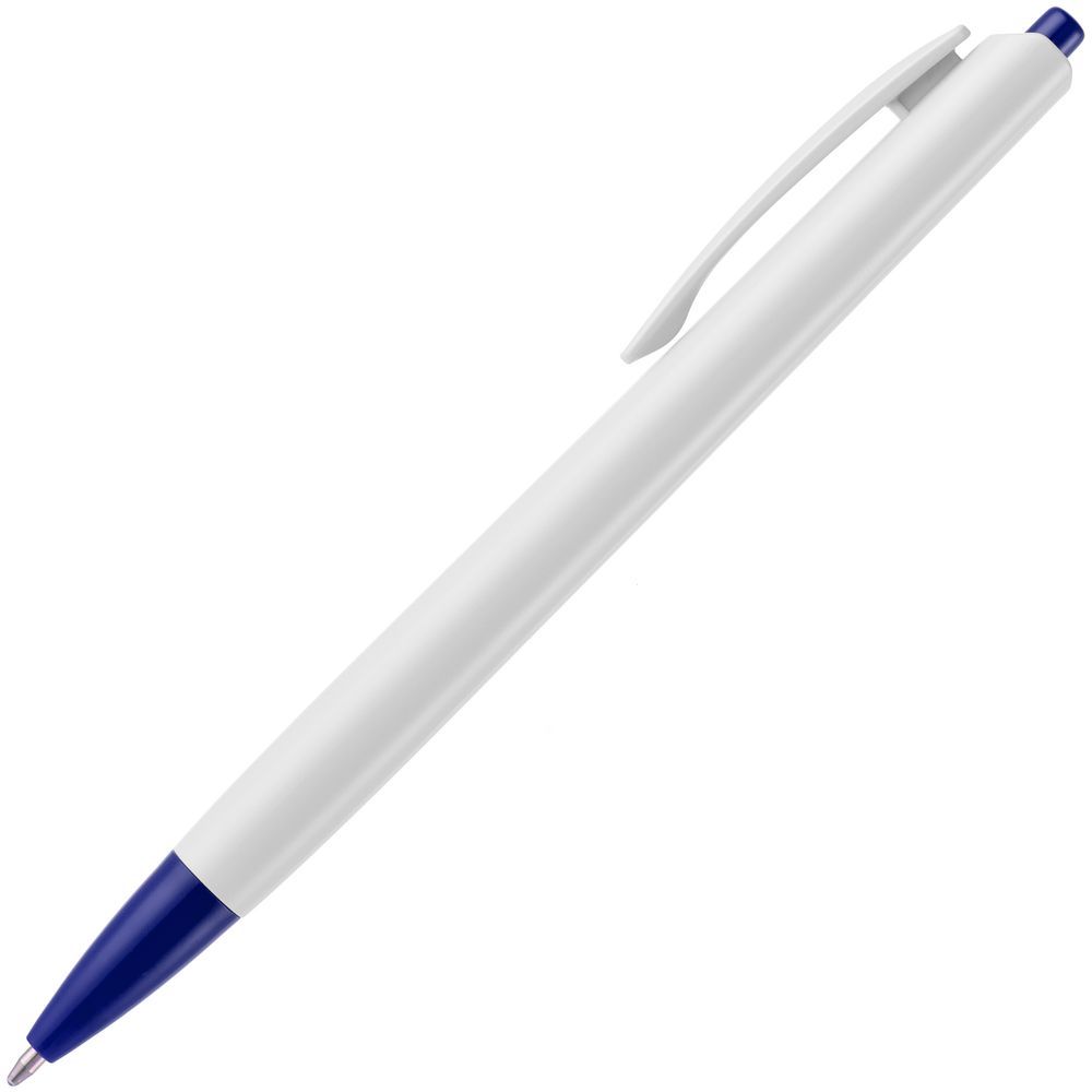 Ручка шариковая Tick, белая с синим с нанесением логотипа в Москве