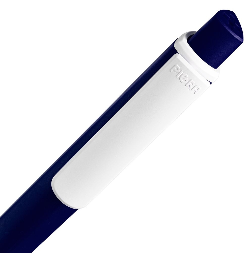 Ручка шариковая Pigra P02 Mat, темно-синяя с белым заказать под нанесение логотипа