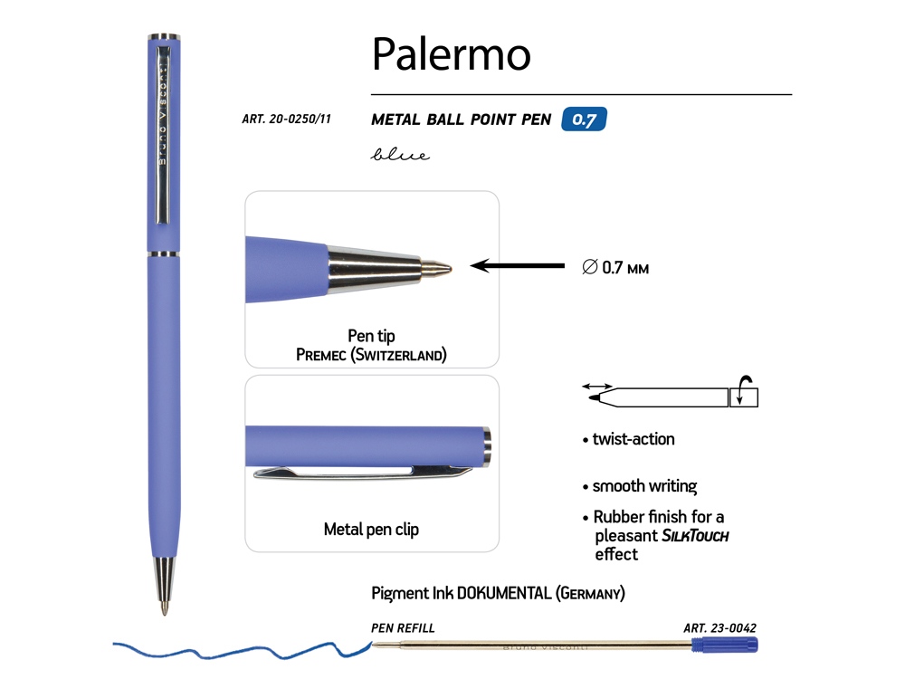 Ручка металлическая шариковая «Palermo», софт-тач заказать под нанесение логотипа