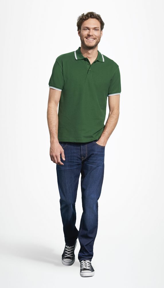Рубашка поло мужская с контрастной отделкой Practice 270, зеленый/белый, размер S на заказ с логотипом компании