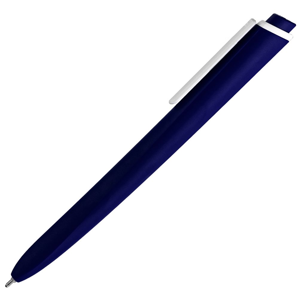 Ручка шариковая Pigra P02 Mat, темно-синяя с белым на заказ с логотипом компании