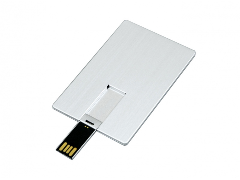 USB 2.0- флешка на 64 Гб в виде металлической карты, с раскладным чипом с нанесением логотипа в Москве