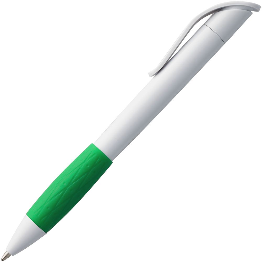 Ручка шариковая Grip, белая с зеленым с нанесением логотипа в Москве