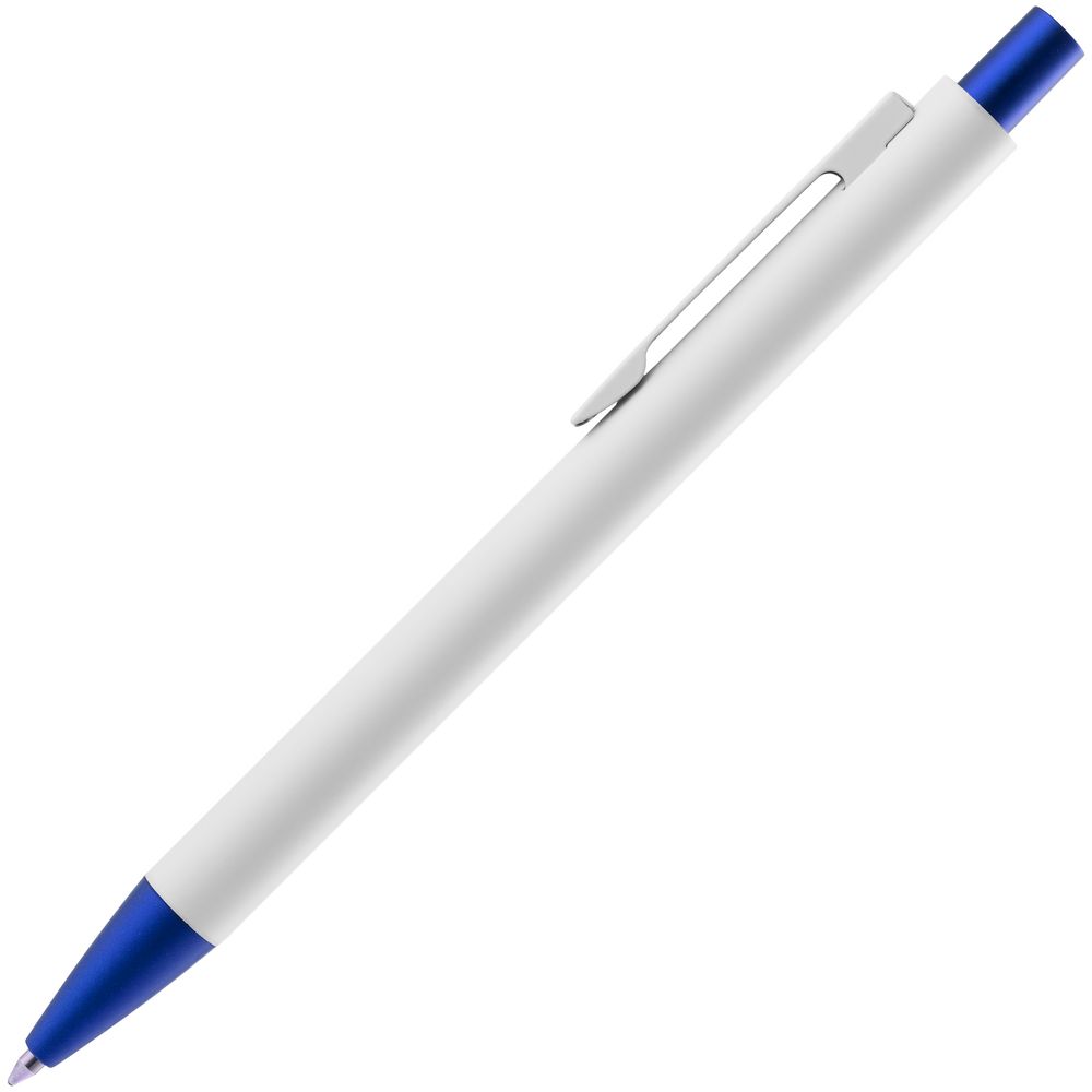 Ручка шариковая Chromatic White, белая с синим с нанесением логотипа в Москве