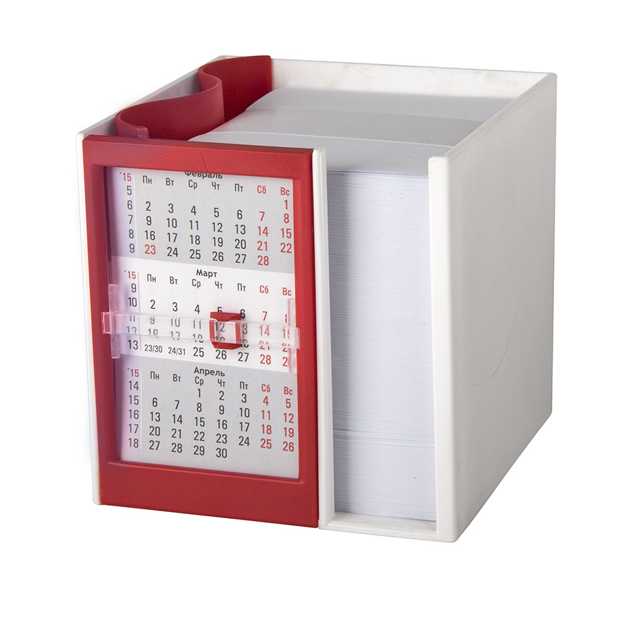 Календарь настольный  на 2 года с кубариком; белый с красным; 11х10х10 см; пластик оптом под нанесение
