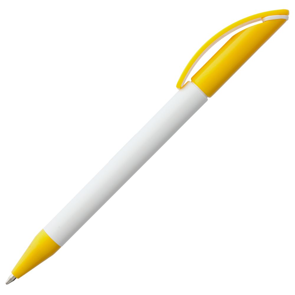 Ручка шариковая Prodir DS3 TPP Special, белая с желтым на заказ с логотипом компании