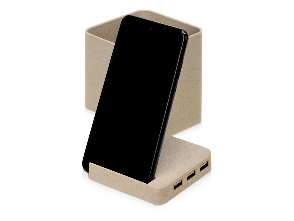 Настольный органайзер Cubic с функциями USB-хаба и беспроводной зарядки на заказ с логотипом компании