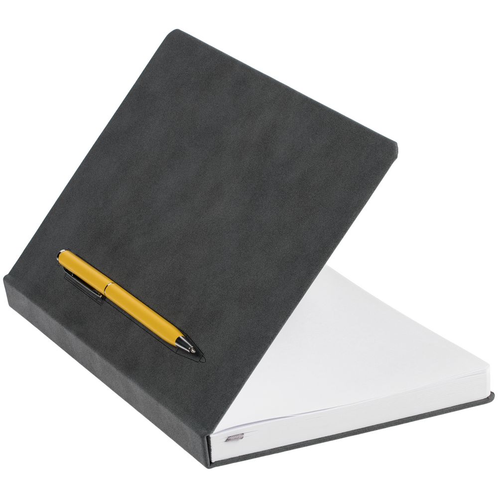 Ежедневник Magnet Chrome с ручкой, серый с желтым с нанесением логотипа в Москве