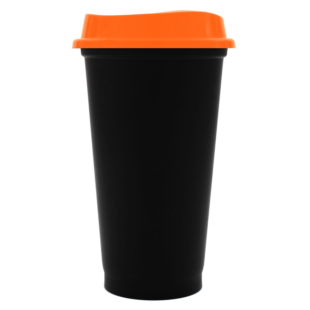 Стакан с крышкой Color Cap Black, черный с оранжевым оптом под нанесение