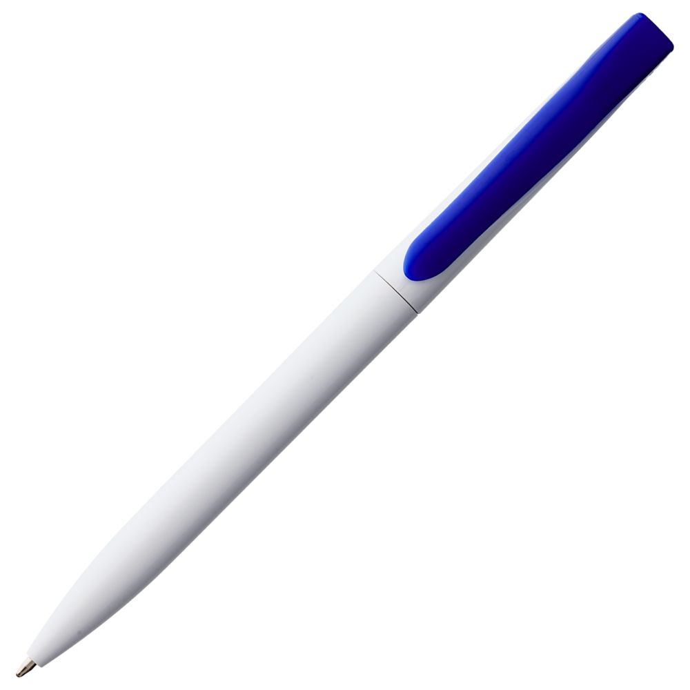 Ручка шариковая Pin, белая с синим с нанесением логотипа в Москве