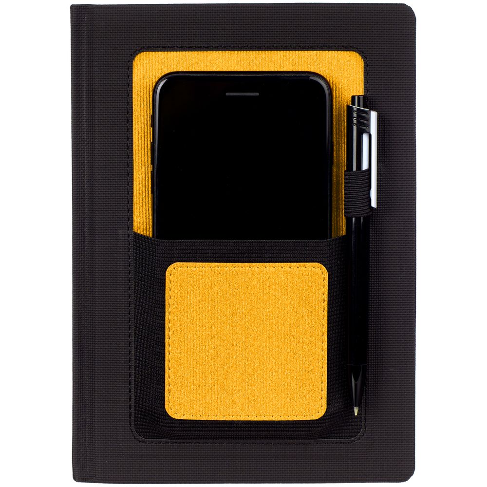 Ежедневник Mobile, недатированный, черный с желтым на заказ с логотипом компании