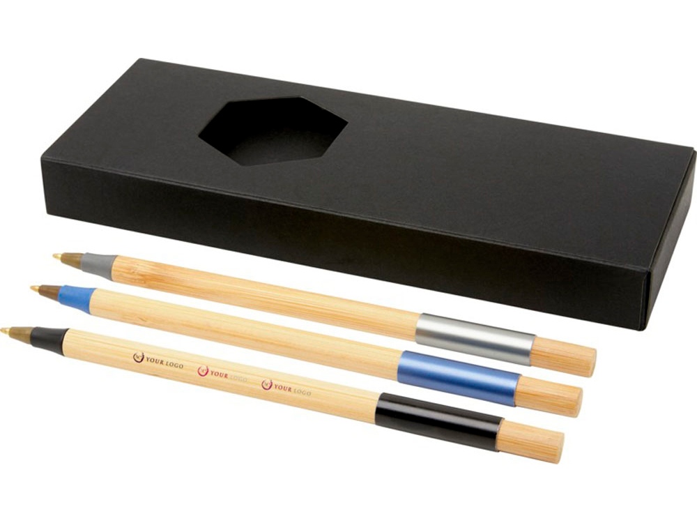 Подарочный набор «Kerf» с тремя бамбуковыми ручками с нанесением логотипа в Москве