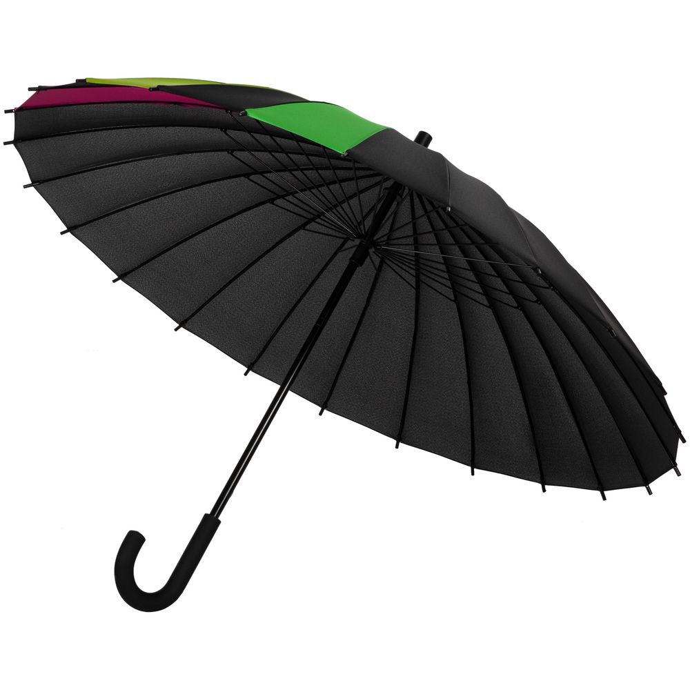 Зонт-трость «Спектр», черный неон на заказ с логотипом компании