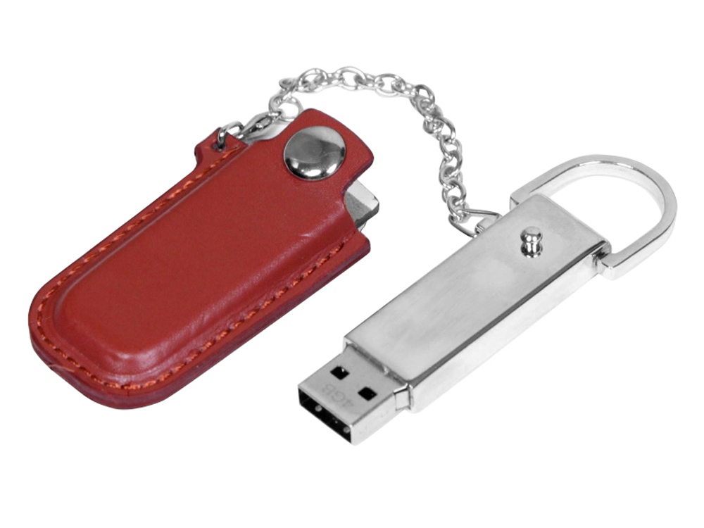 USB 2.0- флешка на 32 Гб в массивном корпусе с кожаным чехлом заказать под нанесение логотипа