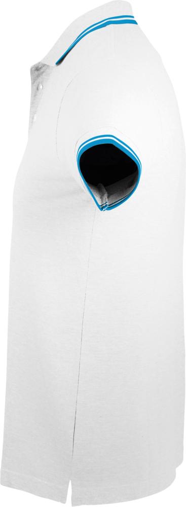 Рубашка поло мужская Pasadena Men 200 с контрастной отделкой белая с голубым, размер S заказать под нанесение логотипа