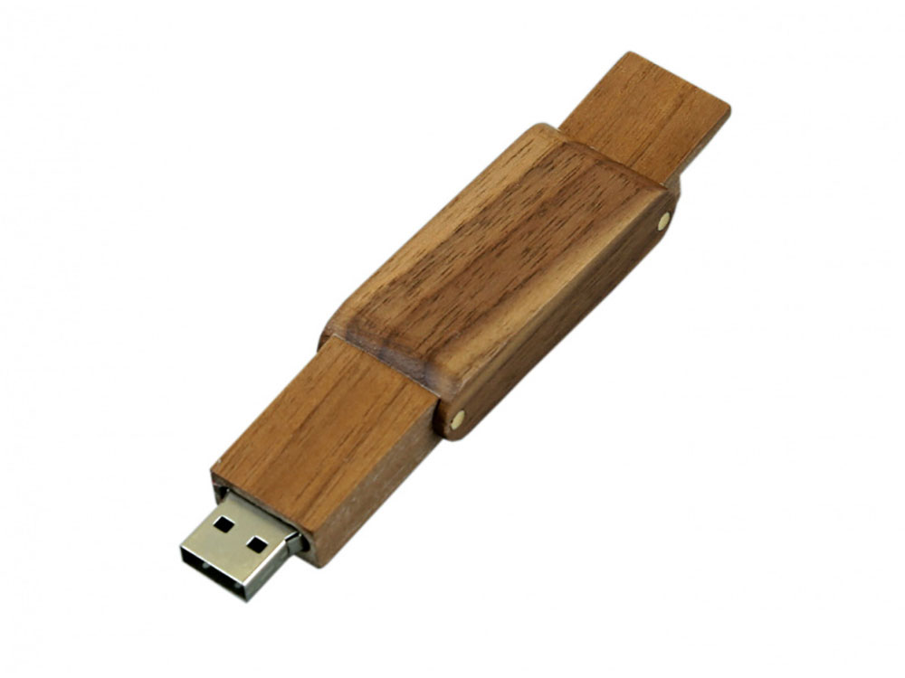 USB 2.0- флешка на 64 Гб прямоугольной формы с раскладным корпусом с нанесением логотипа в Москве