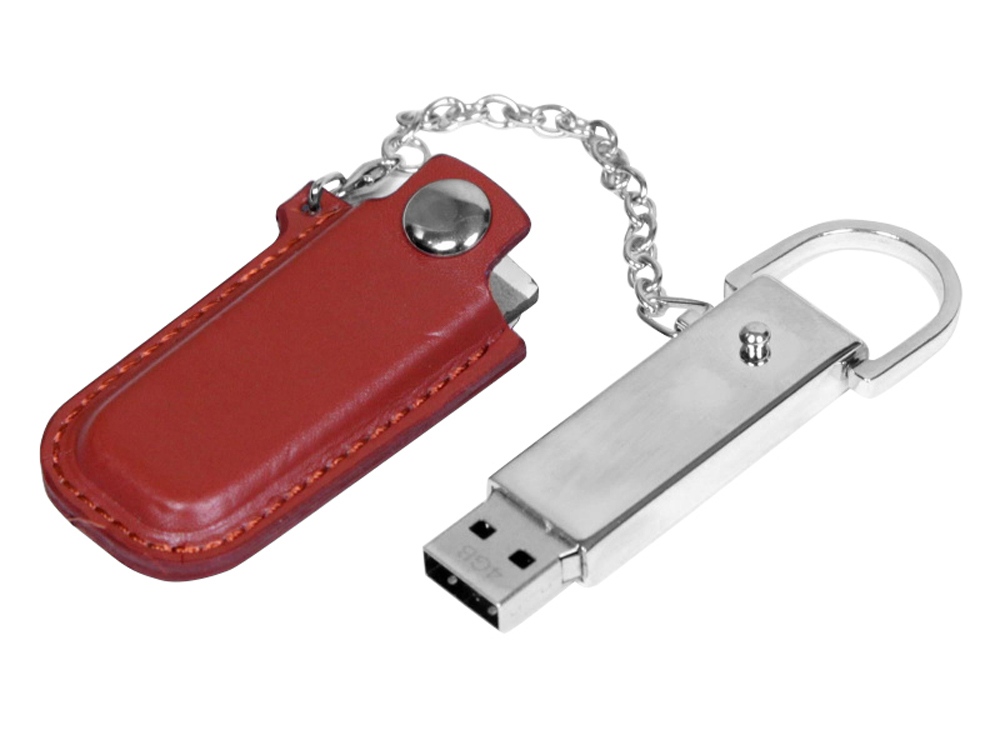 USB 2.0- флешка на 64 Гб в массивном корпусе с кожаным чехлом заказать под нанесение логотипа