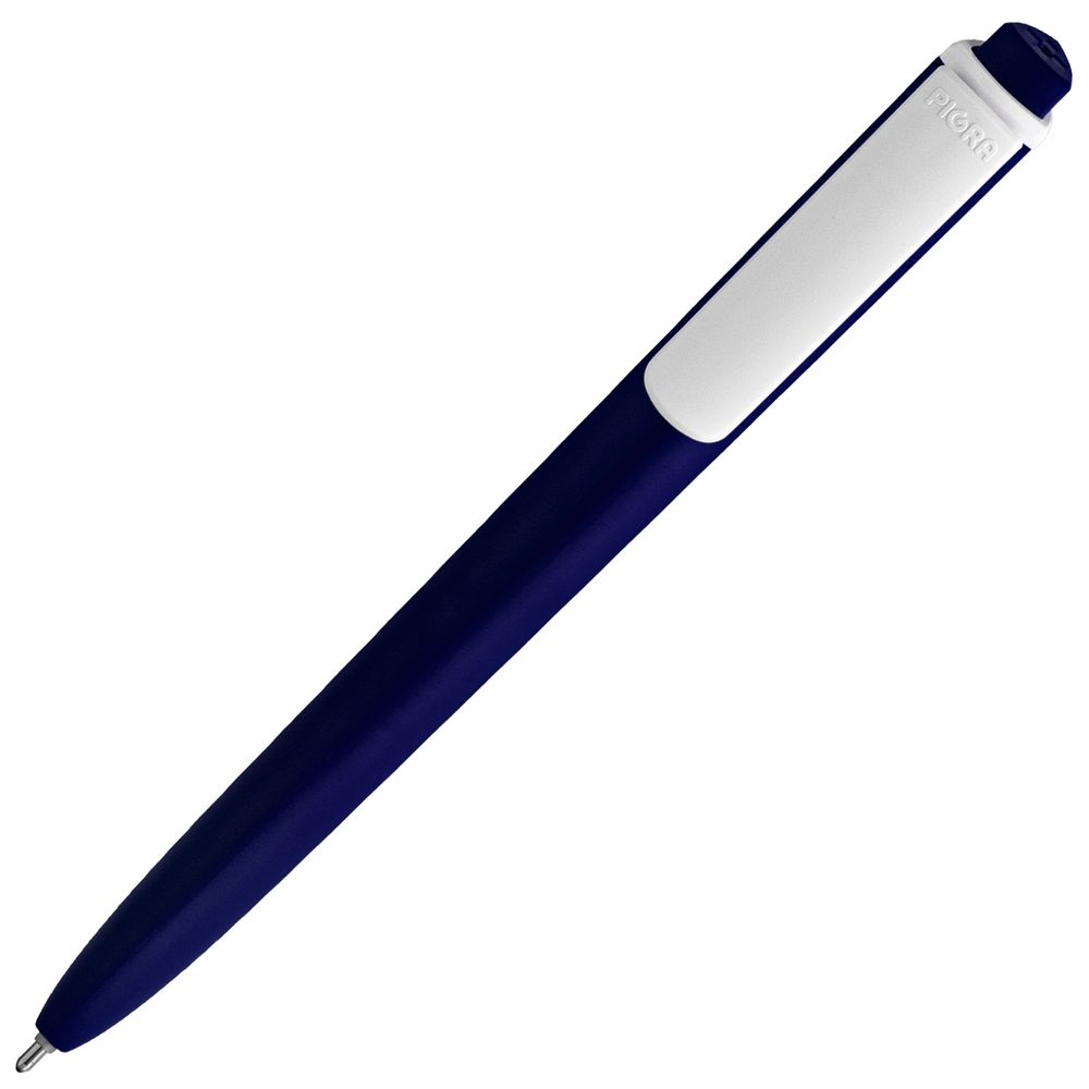 Ручка шариковая Pigra P02 Mat, темно-синяя с белым с нанесением логотипа в Москве