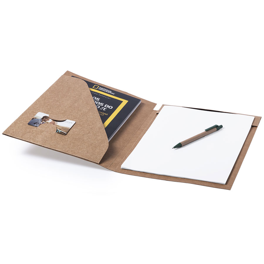 Папка с бумажным блоком и ручкой BLOGUER, A4, рециклированый картон заказать под нанесение логотипа