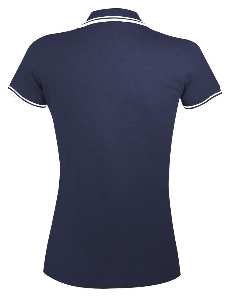 Рубашка поло женская Pasadena Women 200 с контрастной отделкой темно-синяя с белым, размер S заказать под нанесение логотипа