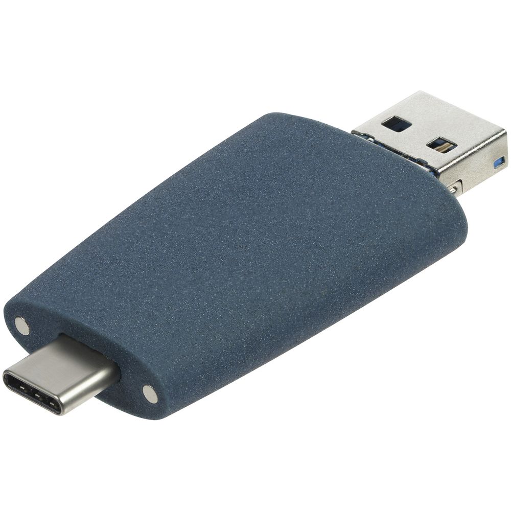 Флешка Pebble Universal, USB 3.0, серо-синяя, 32 Гб на заказ с логотипом компании