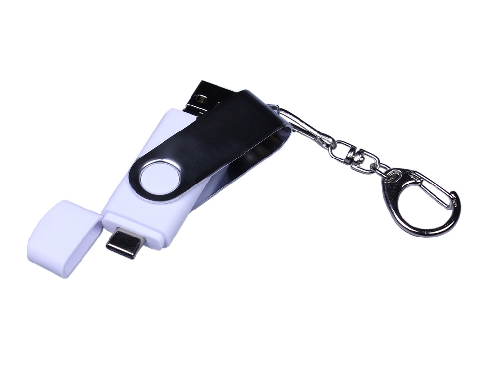 USB 2.0/micro USB/Type-C- флешка на 64 Гб c поворотным механизмом на заказ с логотипом компании