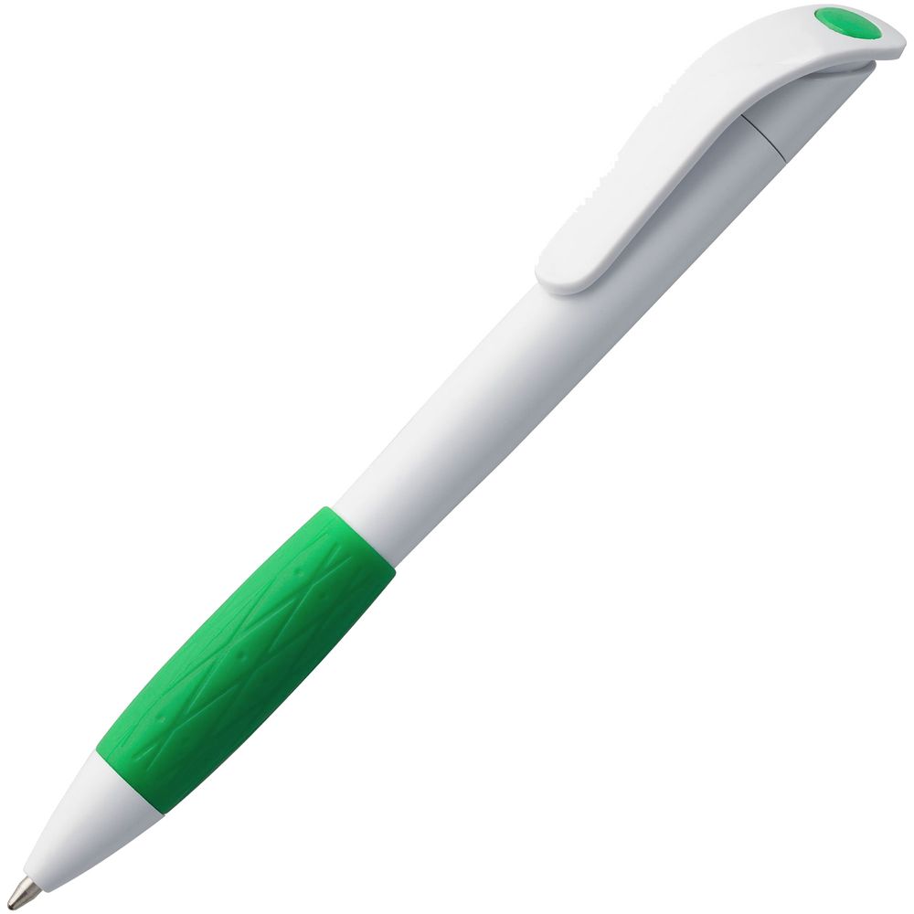 Ручка шариковая Grip, белая с зеленым оптом под нанесение