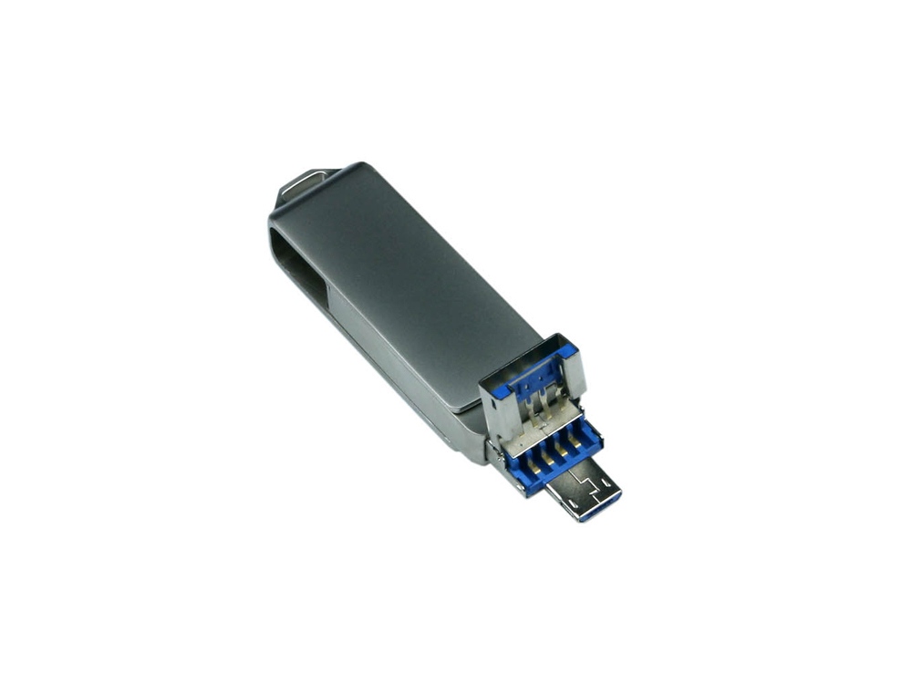 USB 3.0/micro USB/Lightning- флешка на 64 Гб с поворотным механизмом на заказ с логотипом компании