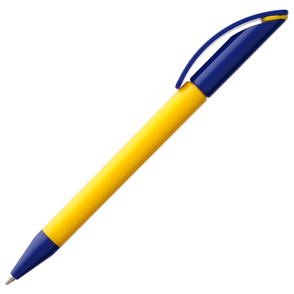 Ручка шариковая Prodir DS3 TPP Special, желтая с синим с нанесением логотипа в Москве