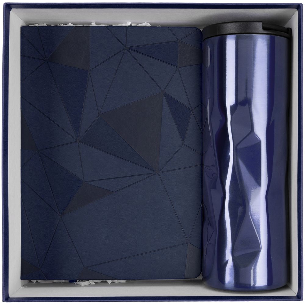 Набор Gems: ежедневник и термостакан, темно-синий на заказ с логотипом компании
