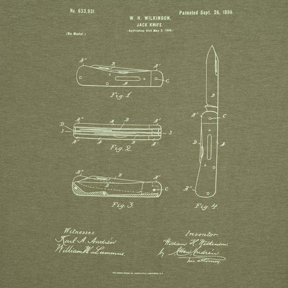 Футболка приталенная Old Patents. Knife, меланж хаки, размер S с нанесением логотипа в Москве