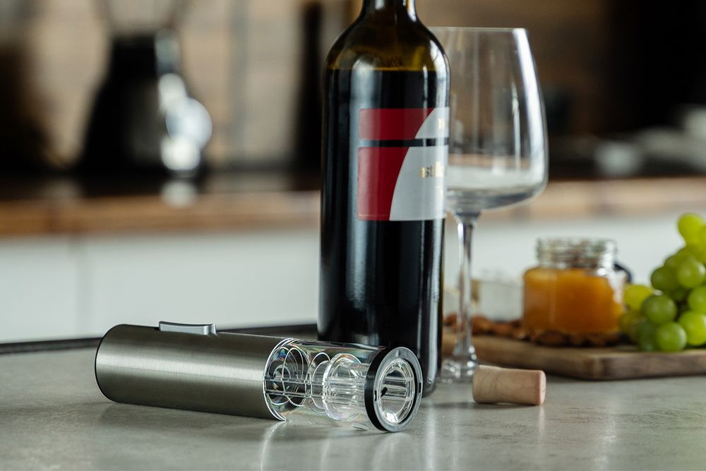 Электрический штопор с ножом для фольги Wine Diesel, серебристый на заказ с логотипом компании