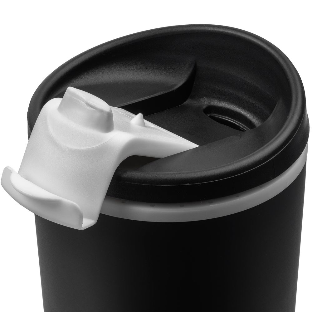 Термостакан Relief, черный с белым на заказ с логотипом компании