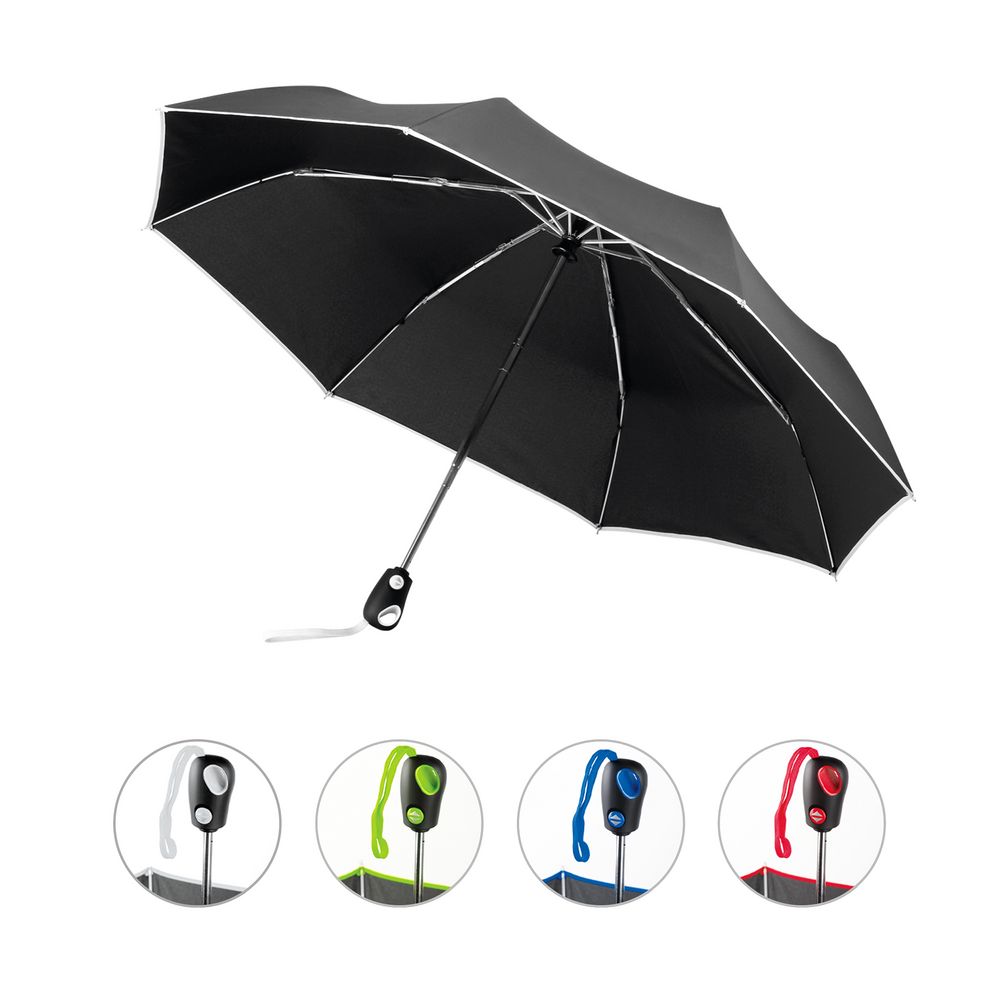 Складной зонт Drizzle, черный с красным на заказ с логотипом компании
